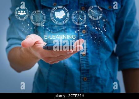 Businessman focused on case study. study online, e learning Stock Photo