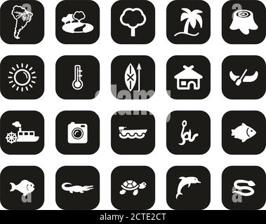 Amazon Rainforest Icons White On Black Flat Design Set Big Stock Vector