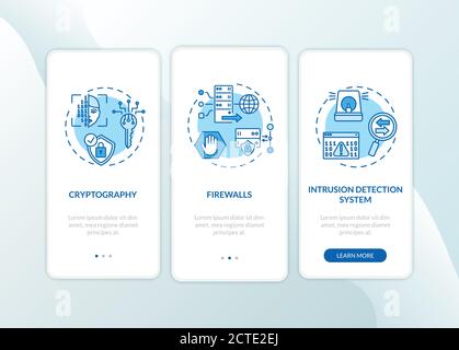 Cybersecurity measures onboarding mobile app page screen with concepts Stock Vector