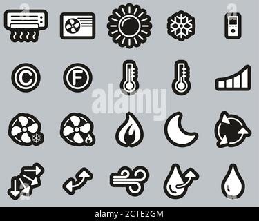 Air Conditioning Icons White On Black Sticker Set Big Stock Vector