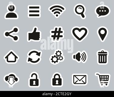 App Menu Icons Black & White Sticker Set Big Stock Vector