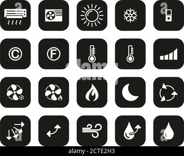 Air Conditioning Icons White On Black Flat Design Set Big Stock Vector