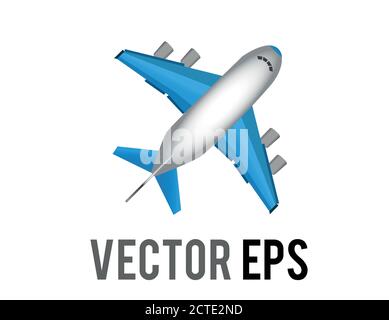 The vector white literal airplane icon with blue wings and engines, represent global air travel or flight mode Stock Vector