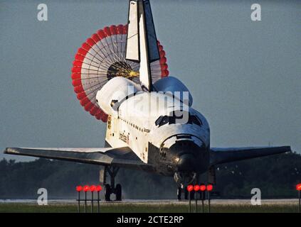 (9 July 1992) --- The main drag chute on the Space Shuttle Columbia is ...