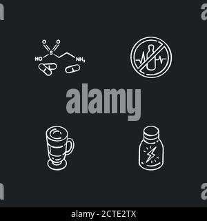 Energy drinks chalk white icons set on black background Stock Vector