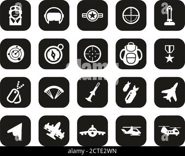 Air Force Icons White On Black Flat Design Set Big Stock Vector