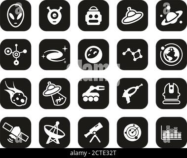 Alien Or Extraterrestrial Icons White On Black Flat Design Set Big Stock Vector