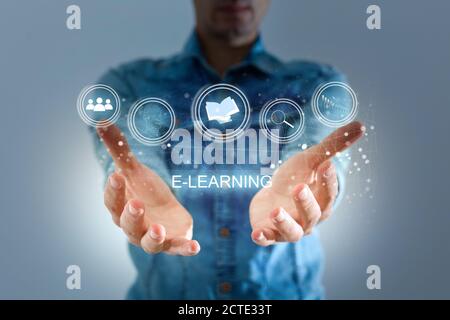 Businessman focused on case study. study online Stock Photo