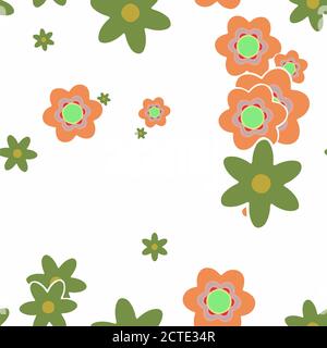 Cartoon Flowers Seamless Vector Pattern - Repeating ornament for textile, wraping paper, fashion etc. Stock Vector