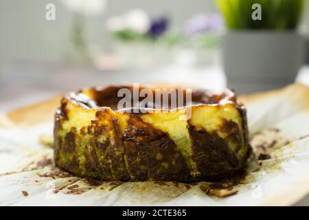 Matcha basque burnt cheesecake Stock Photo