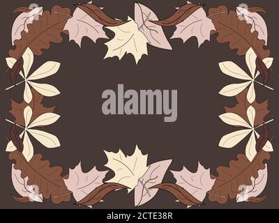 Autumn leaves frame. Falling leaves border. Frame made of oak and maple leaves. Design a template for invitations, leaflets and greeting cards. Vector Stock Vector