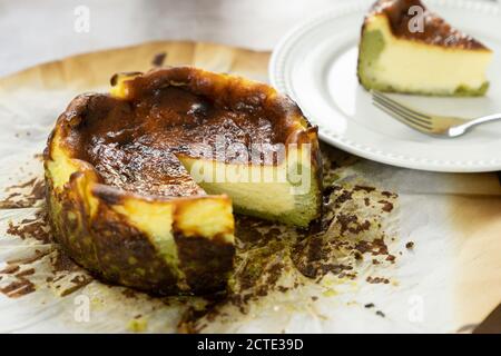 Matcha basque burnt cheesecake Stock Photo