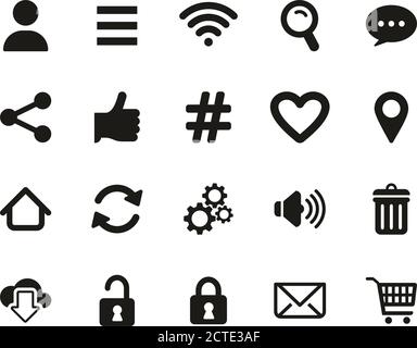 App Menu Icons Black & White Set Big Stock Vector