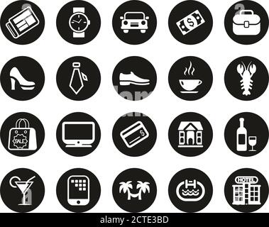 Adult Life Icons White On Black Flat Design Circle Set Big Stock Vector