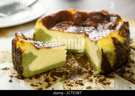 Matcha basque burnt cheesecake Stock Photo