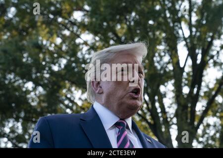 Washington, United States. 22nd Sep, 2020. President Donald Trump speaks to reporters as he departs the White House for a rally in Pennsylvania, on Tuesday, September 22, 2020 in Washington, DC. Photo by Sarah Silbiger/UPI Credit: UPI/Alamy Live News Stock Photo