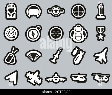 Air Force Icons White On Black Sticker Set Big Stock Vector