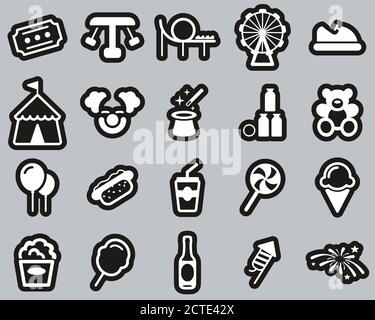 Amusement Park Icons White On Black Sticker Set Big Stock Vector