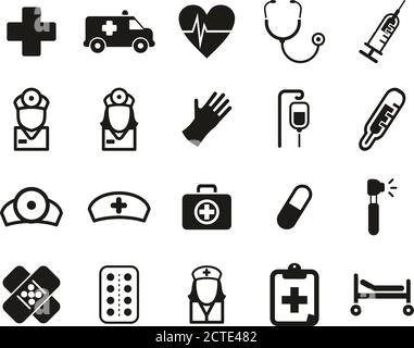 Ambulance or Emergency Response Team Icons Black & White Set Big Stock Vector