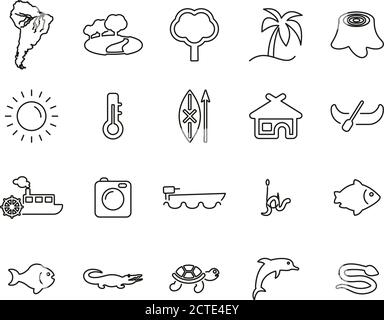 Amazon Rainforest Icons Thin Line Set Big Stock Vector