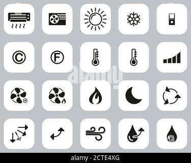 Air Conditioning Icons Black & White Flat Design Set Big Stock Vector