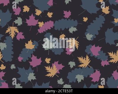 Falling leaves seamless pattern. Autumn leaves, leaf fall. Oak and maple. Background for wrapping paper, print, fabric and printing. Vector illustrati Stock Vector