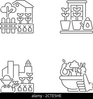 Hobby farming linear icons set Stock Vector