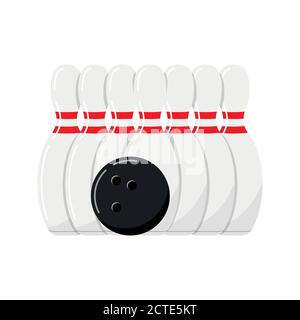 Bowling ball and pin behind vector icon isolated on white background. Stock Vector