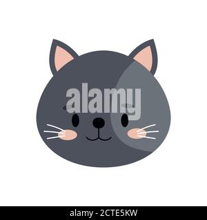 Cute grey cat or kitten head with spot icon isolated on white background. Stock Vector