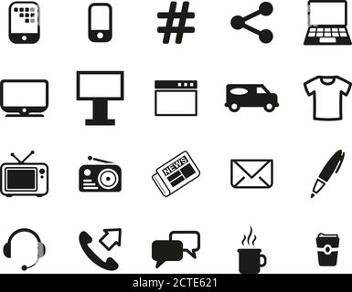 Advertising Media Icons Black & White Set Big Stock Vector