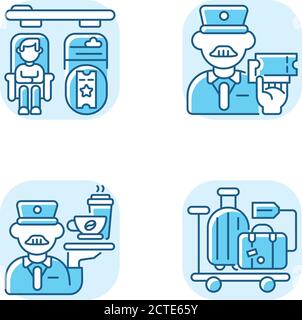 Premium railway service blue RGB color icons set Stock Vector