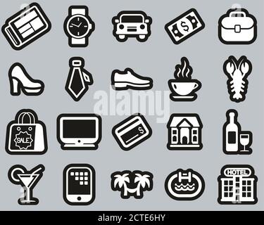 Adult Life Icons White On Black Sticker Set Big Stock Vector