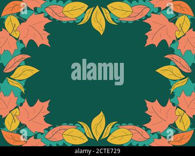 Autumn leaves frame. Falling leaves border. Frame made of oak and maple leaves. Design a template for invitations, leaflets and greeting cards. Vector Stock Vector