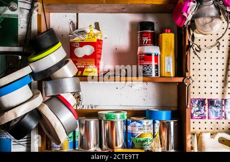 Carpenter with adhesive tape Stock Photo - Alamy