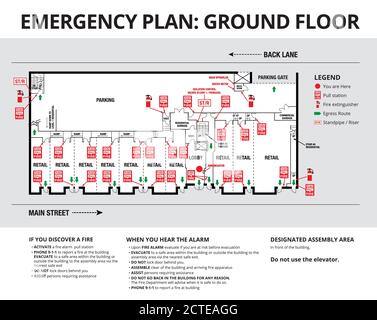 Procedure of evacuation, emergency map vector illustration. Cartoon ...
