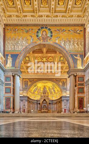 Basilica of Saint Paul outside the Walls, San Paolo fuori le Mura, St Paul's outside the Walls, interior. One of four Papal Basilicas in Rome Italy. Stock Photo