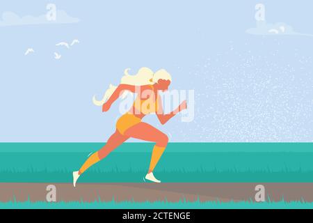 Woman running. Girl run, jogge. Sport Tournament. Summertime Sport wear ...