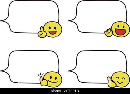 Set of speech bubbles with happy emoticon. Vector illustration isolated on white background. Stock Vector