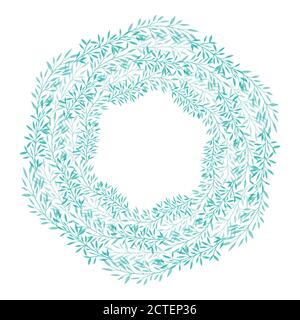 Round wreath of green branches. Frame of delicate leaves for invitation cards, postcards and your design Stock Vector