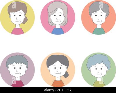 Profile pictures of different middle aged women. Set of vector icon isolated on white background. Stock Vector