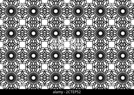 Seamless black and white Moroccan texture with flowers. Pattern for tiles. Vector pattern for wallpaper, fabrics and your design Stock Vector