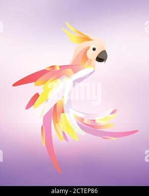Stylized illustration of a parrot cockatoo with a multicolored tail on blurred background. Vector element for logos, icons and your design Stock Vector
