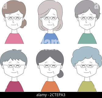 Profile picture of smiling middle aged women wearing glasses. Vector illustration isolated on white background. Stock Vector
