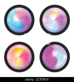 Set of round holographic banners. Blurred rainbow elements. The lens of the camera. Vector circles for your design. Stock Vector