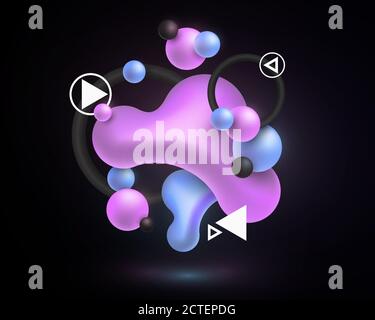 Liquid luminescent colorful shapes on a dark background. Fluid gradient shapes concept. Glowing neon geometric elements. Futuristic background. Vector Stock Vector