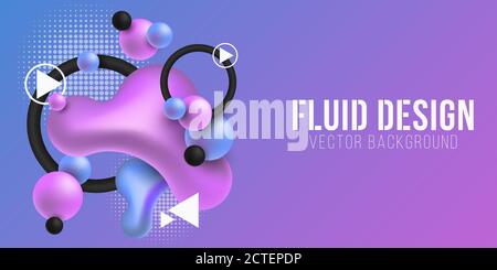 Liquid colorful shapes on a on a purple-blue background. Fluid gradient shapes concept. Abstract geometric elements. Futuristic background. Vector ill Stock Vector