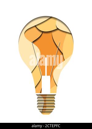 3d Illustration of a light bulb cut from paper. Multi level illustration. Vector element for your creativity Stock Vector