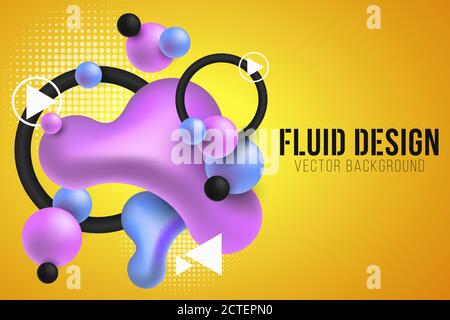 Liquid colorful shapes on a yellow background. Fluid gradient shapes concept. Abstract geometric elements. Futuristic background. Vector illustration. Stock Vector