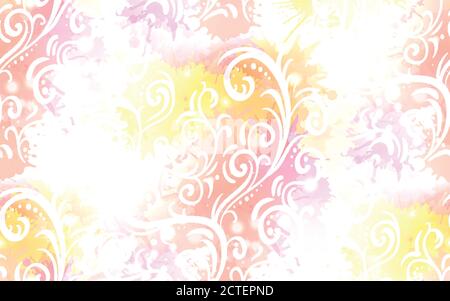 Seamless pattern with Vintage tracery on watercolor background with splashes and sprays. Vector texture for your creativity. Stock Vector