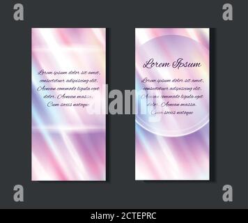 Set of posters with holographic foil background and  with diagonal glare. Blurred spectrum. Vector rainbow template for your ads, flyers and design. Stock Vector